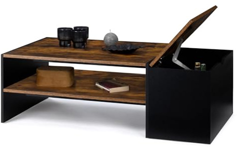 IDMarket - Table Basse Bar contemporaine rectangulaire IZIA avec Coffre Bois Effet Vieilli et Noir