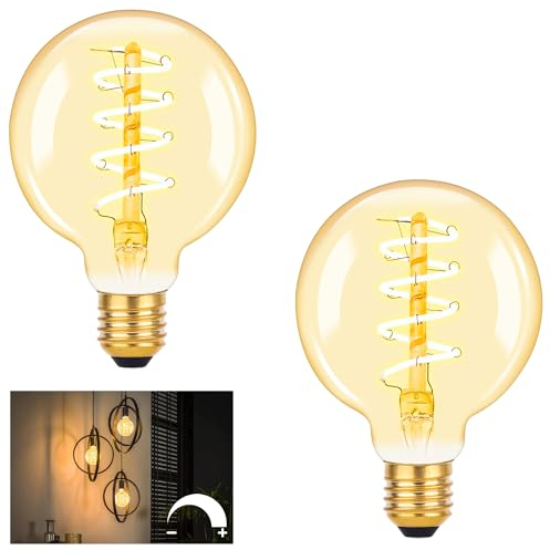 DSLebeen E27 LED Vintage Dimmbar, Warmweiß 2700K Edison Vintage Glühbirne E27 G95, 4W (ersetzt 40W Glühlampe), Retro Beleuchtung für Bar, Heim, Hotel, Café (2 Stück, 95mm)