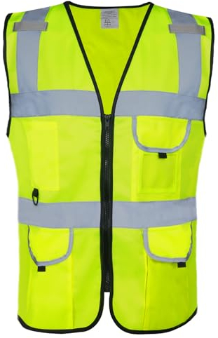 HPHST Warnweste für Herren and Damen Hohe Sichtbarkeit Fahrradweste mit Reißverschluss Reflektierende Weste Arbeitsweste (XXL, Gelb)