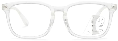MAGIMODAC Gleitsicht Lesebrillen Progressive Damen Herren Multifokale Lesebrille Blaulichtfilter Lesehilfe Sehhilfe Rechteckige Gleitsichtbrille Transparent +2,00