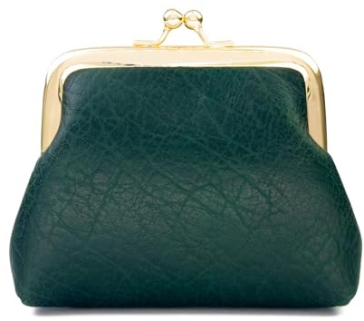 Lavogel Coin Purse, Kiss Lock Coin Purse for Women, Large Capacity Coin Pouch,Vintage Change Purse Cute Car Coin Holder for Women (1-Dark Green)