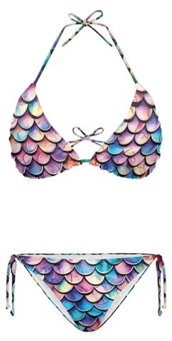 Renewold Zweiteiliger Damen-Bikini, Badeanzüge, sexy Badeanzug, Bademode, Neckholder, Triangel-Tops und Schnürung, Fischwaage, XS