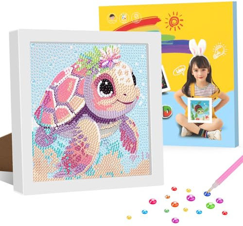 GHHKUD Diamond Painting Mit Rahmen, 5D DIY Schildkröte Diamant Malerei Set für Kinder von 8-12 Jahren, Geschenkbox Inklusive (18x18cm)