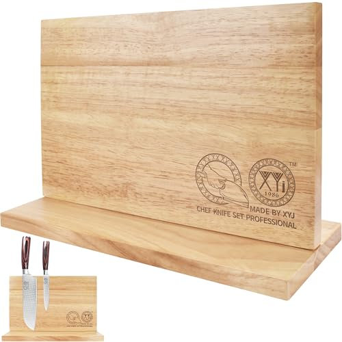 XYJ Authentic Since 1986, Magnetic Knife Block, Double Sided Kitchen Knife Holder, Natural Wood, Knife Cutlery Display Stand, Organizer Storage Rack for Home Kitchen