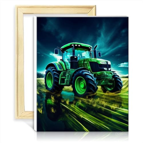 LiHEQING Malen-nach-Zahlen-Set, Traktor, Pigment auf Leinwand, Gemälde für Erwachsene, Sets auf Leinwand für Wandkunst, Dekor, DIY-Rahmen (30 x 40 cm)