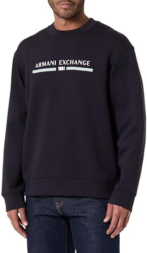 Armani Exchange Mens Center Chest Logo Crewneck Sweatshirt, Deep Navy, L UK