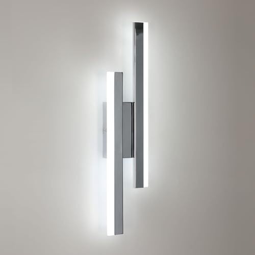Riserva Applique da Parete Interno Moderno 16W, Bianco Freddo 6500K, Cromo | Lungo Lampada da Parete LED Acrilico per Soggiorno, Camera da Letto, Scale, 40cm