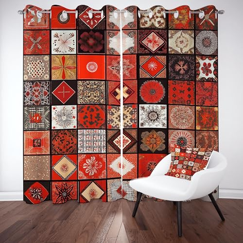 Abstrakte Mandala Patchwork Ösenvorhang 2er Set 300x140, Ethnisch Böhmen Gardinen Wohnzimmer Fensterdekoration, Boho Geometrisch Vorhang Blickdicht Schlafzimmer, Verdunklungs Thermo Schallschutz