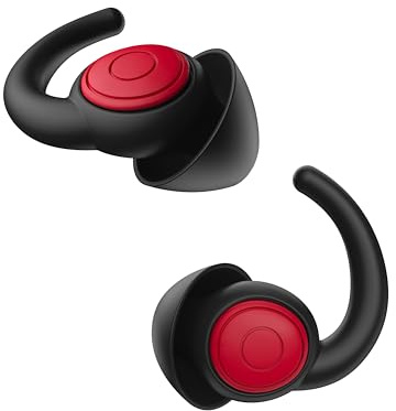 Ear Plugs for Sleep Noise Reduction, Soft Comfortable 2-Pack Silicone Ear Plug for Sleeping 28dB Noise Cancelling Hearing Protection Earplugs for Sleep, Airplane Travel (BlackRed, S/L)