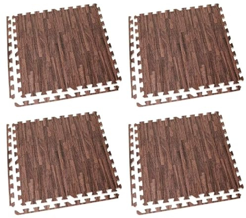 Acan Tradineur - Pack de 4 baldosas de Goma eva, Grosor de 1 cm, Esterilla, Puzzle para Suelo de Gimnasio, Fitness, Yoga, Alfombrilla de protección Espuma (Imitación Madera Oscura, 62 x 62 cm)