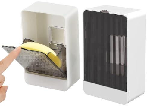 Quorvex Soporte de jabón de ducha montado en la pared, sin taladrar, escurridor de jabón para baño, bandeja de contenedores a prueba de polvo para baño, dormitorio, apartamento, cocina, baño