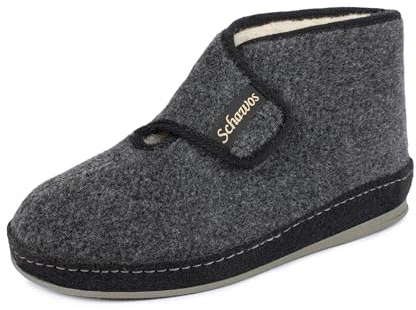 SCHAWOS Pantofole da donna in feltro 2060 con calda imbottitura in lana vergine con chiusura in velcro, grigio., 41 EU