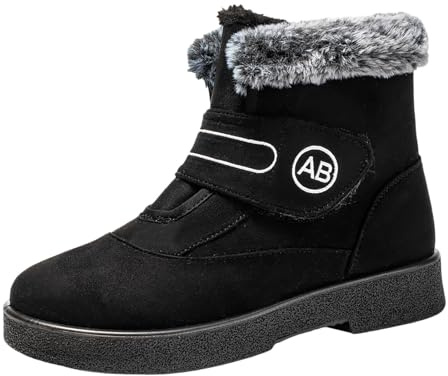 2026 Botines Mujer Mujer Invierno Suede Plano Deslizamiento En Mantener Caliente Botas De Nieve Cómodas Botas Mediadas Zapatos, Negro , 37 EU