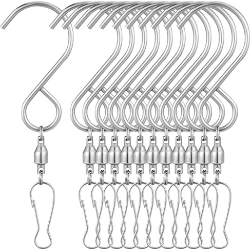 MOTHNUR 16pcs Stainless Steel Swivel Hooks for Outdoor Hanging Rotating S Hook Clips for Wind Chimes Windsocks Plant Pots and Garden Decorations Weatherproof Patio Accessories