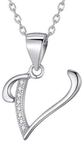 Morella collar de mujer con colgante letra V de 925 plata rodiada con piedras de circonita para damas 45cm color blanco