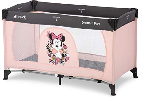 hauck Lit Parapluie Dream N Play 120 x 60 cm - Lit Pliant Bébé et Enfant de la Naissance à 15 kg, Léger, Pliage Compact, Sac de Transport et Fond Pliable Inclus, Rose Minnie Sweetheart