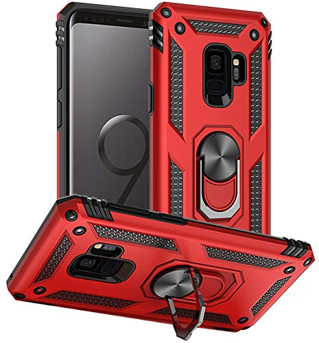 Yiakeng Hülle für Samsung Galaxy S9, Samsung S9 Hülle, Stoßfest Schutzhülle Mit Ring Standfunktion Case Cover für Samsung Galaxy S9 (Rot)