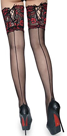 ICGSUQR Women's Cuban Heel Thigh High Stockings with Back Seam and Silicone Lace Top Tall Pantyhose For Garter belt Lingerie Black