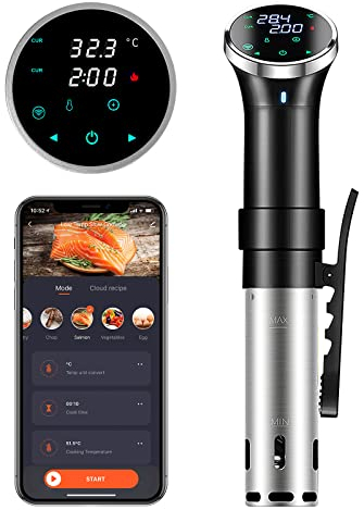 Sous Vide 1100W, WiFi Sous Vide Stick Circolatore di Immersione, Macchina Roner Cucina, Temperatura (25-95°C) e Timer, IPX7 Impermeabile, Cottura Sottovuoto per Cena in Famiglia, Pasti Natale