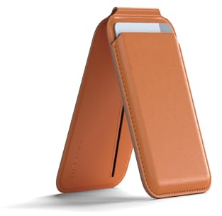 SATECHI Cartera MagSafe, Tarjetero Magnético y Soporte para iPhone, MagSafe Wallet para Móvil con 4 Espacios para Tarjetas, NFC, para iPhone 17 16 15 a 12 - Material Premium (PU) Naranja Cósmico