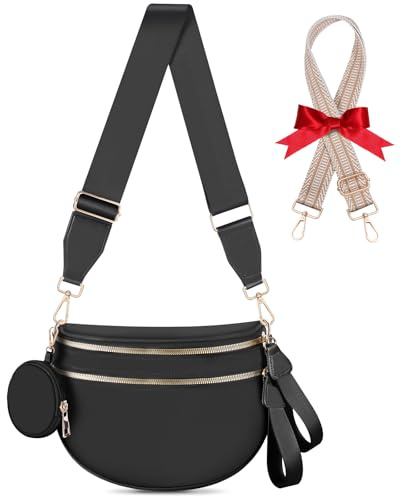 Bum Bags for Women Checkered Crossbody Bag Large Nylon Belt Purse Fanny Packs, Bonus with a Extra Strap