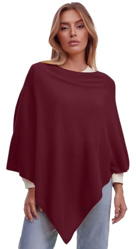 Glamexx24 Poncho de Punto para Mujer, Color Liso, de Punto Fino, XXL, Jersey Elegante, Estilo y Comodidad para Primavera y otoño, Fabricado en Italia, Rojo, L-XL