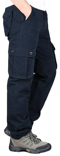 Pantalones Cargo con Bolsillos de Camuflaje Ejercito Pantalón Táctico Hombre Montaña Azul Marino Pantalones Negros de Trabajo Pantalon Trekking Pantalon Ancho Ropa de Trabajo Hombre Azul Marino L