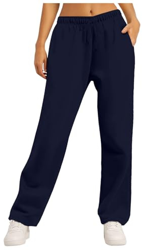 Women's Fleece Lined Sweatpants Winter Straight-Leg Womens Joggers Thermal Warm Tracksuit Bottom Baggy Athletic Jogger Fleece Pants Plain Sports Trousers Jogging Trousers for Ladies (A14-Dark Blue, L)