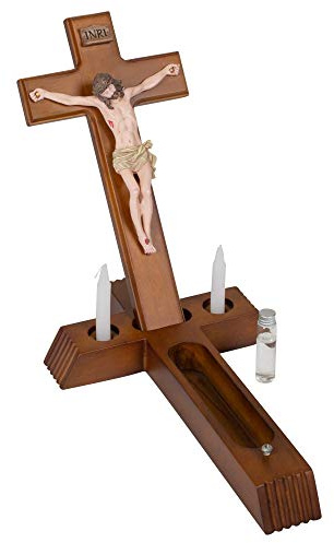 Roman - Sick Call Crucifix Set, 8.5 x 14 Resin Wall Crucifix with Candles and Mini Bottle, 4-Piece Set