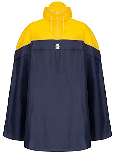 HOCK Fahrrad Regenponcho mit praktischer Rucksackfalte – Fahrradponcho 100% wasserdicht mit Reflektor – Herren Damen Regencape – Hochwertige Regenbekleidung Regenschutz (marine/gelb, XXL)
