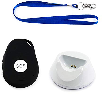 AMG Sicherheitstechnik Emergency Call Button with GPS Transmitter and SIM Card for Seniors | Safe Home and Travel | with Collar and Charging Station | Splashproof