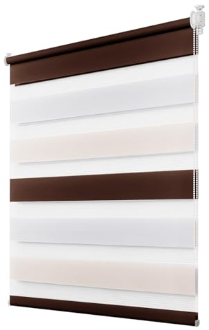 Deswell Doppelrollo Klemmfix ohne Bohren Weiß-beige-braun B100 x H120 cm (Stoffbreite 96cm) Rollos für Fenster ohne Bohren für Fenster mit Lichtdurchlässig & Verdunkelnd/Höhe Stufenlos Verstellbar