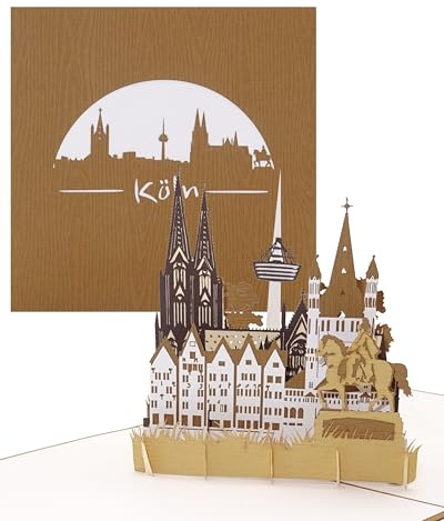 3D Karte Köln – Panorama mit Kölner Dom“ Pop-Up Grußkarte als Souvenir, Geburtstagskarte, Einladung und Reisegutschein
