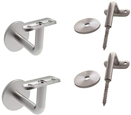 2 x Edelstahl Handlaufträger runde 42 mm Anschraubplatte mit Stockschraube M8
