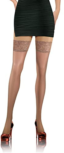 sesto senso Halterlose Strümpfe med Spitze 8 DEN Feinstrümpfe Dünn Damen, Vision - beige, XS/S