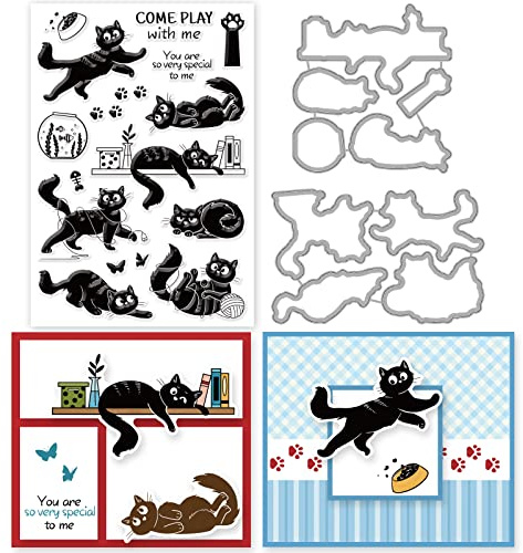 INFUNLY Stempel Und Stanzformen Für Die Kartenherstellung Katze Metall-Stanzform Katze Transparentes Silikon-Stempel- Und Stanzformen-Set Katzen-Stanzformen Für Die Kartenherstellung