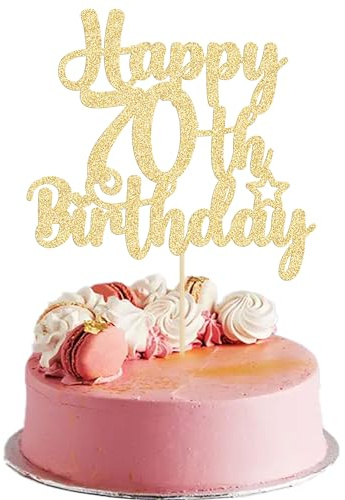 Gyufise Glitter & Fabulous 70th Birthday Cake Topper - Cheers to 70 Years Anniversary Party Decorations Supplies in Gold