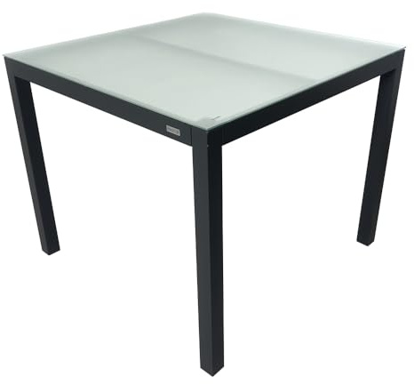 MOMMAHOME® Mesa Jardin Aluminio y Cristal TempladoMesa Comedor Rectangular de Exterior 4 Personas Aire Libre Medidas 90x90x74H cm (Gray)