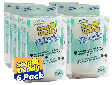 Scrub Daddy Soap Daddy - Dispensador de jabón líquido de Doble Cara para Fregadero de Cocina + Limpieza de baño - Recargable + fácil de Usar Esencial para encimera - Uso con jabón de Platos o Manos