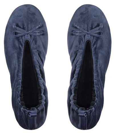 GLOVE STORY Pantofole Ballerina da Interno da Donna in Velluto con Suola in Morbida Pelle - Materiale Morbido e Confortevole - Pantofole Ballerina da Donna Morbide - Realizzate a Mano (Blu 35/36)