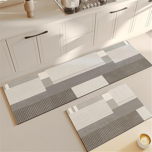 Highdi Modern Küchenläufer, Saugfähig Läufer Flu Teppich Küche Flur Teppich Läufer, Teppich KücheDiatomeenerde,Waschbar rutschfest Küchenteppich,für Eingangsbereich Esszimmer (45x180cm,Hellgrau)