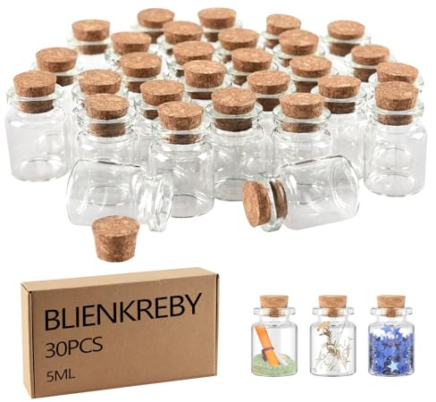 BLIENKREBY 30 Pezzi Vasetti Vetro Piccoli, 5 ml Bottigliette con Tappi, Set di Provette Vetro Matrimoni, Bomboniere Matrimonio per Regalo Feste Decorazione