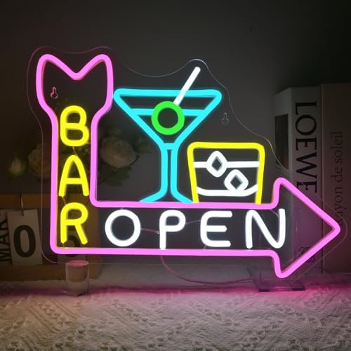 VYXIN Panneau lumineux LED « Bar Open » - Pour bar, restaurant, salon, chambre, grotte, fête, décoration de la maison, cadeau