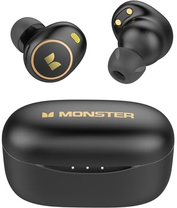 Monster Achieve 300 AirLinks Wireless Earbuds, Bluetooth 5.3 in-Ear Headphones with Charging Case, Stereo Headphones, 32H Playtime Touch Control, Built-in Mic, Clear Call, Black