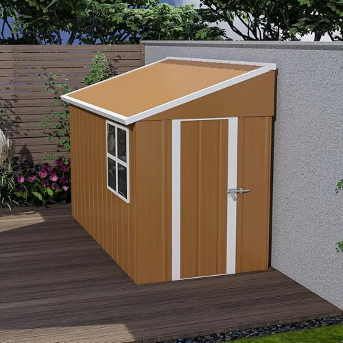 Wohh Outdoor Storage Shed, Heavy-Duty Metal Steel Shed with Windows, Lockable Door & Ventilation, Weatherproof Garden Shed for Backyard, Lawn, and Tool Storage (4x8 FT)
