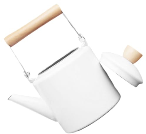 ELAYARD Bouilloire en Émail 2,4l Poignée Ergonomique en Bois, Adaptée pour Cuisinière à Induction, pour Restaurants et Hôtels
