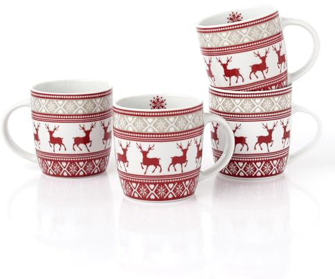 Nordic Reindeer Xmas Gift Mugs, 4 Pieces