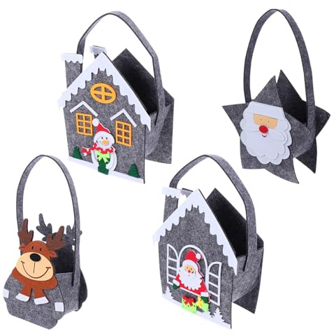 ARTSEWPLY 4 Stück Weihnachts Filz Geschenktaschen mit Griff Langlebige Süßigkeitenbeutel für Weihnachtsfeier Snackverpackung und Einzelhandel