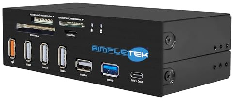 SIMPLETEK - Panneau avant 5,25 Card Reader Multi-Slot - USB-C Type-C + USB 3.0 - Lecteur SD, MicroSD, CF, MS - Hub interne pour PC de bureau