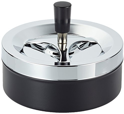 Riesiger Schöner moderner Drehaschenbecher,Windaschenbecher, Metall / Chrom/schwarz ca. 14 Durchmesser
